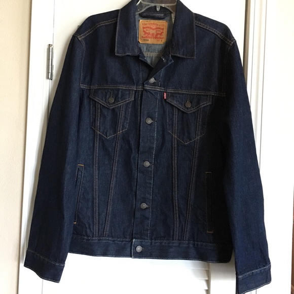 Men’s Trucker Dark Wash Levis Denim Jacket SZ L - Picture 3 of 8